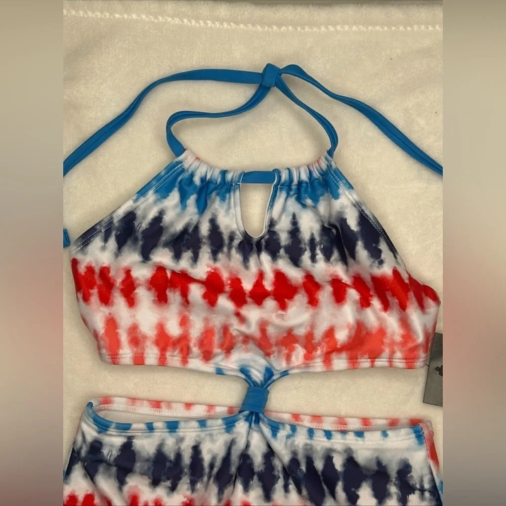 Art Class Blue Red White One Piece Swimsuit Girls Size M (8)